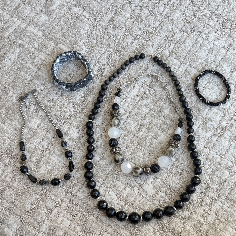 5 Piece Bundle - Black and Silver Jewelry Set